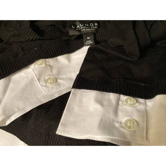 Laundry by Shelli Segal Twofer Sweater Top Medium Black & White NEW Puff Sleeve - Picture 5 of 8